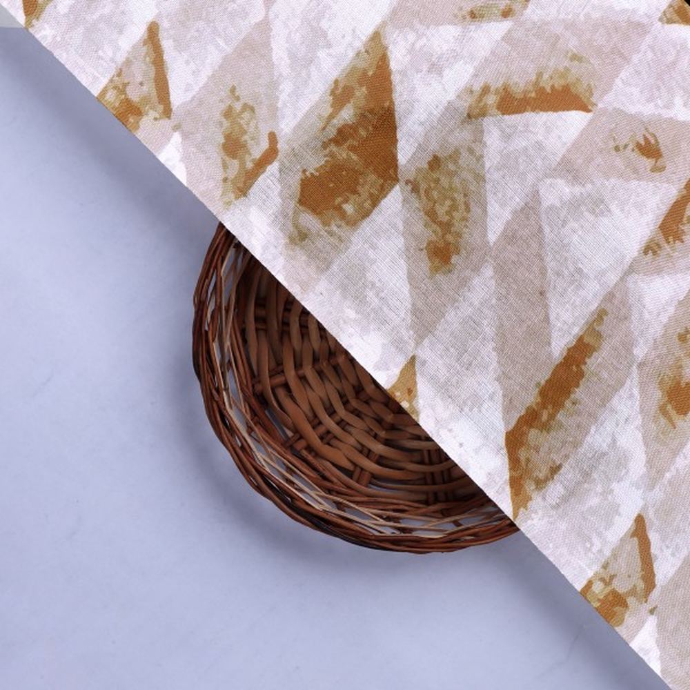 Abstract Chevron Print Earthy Toned Linen Feel Fabric - Image 3