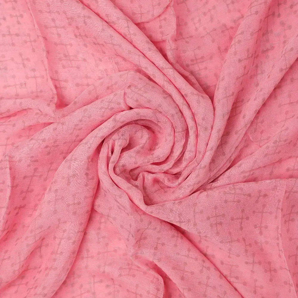 Abstract digital printed peach chiffon fabric from FAB VOGUE Studio - Image 2