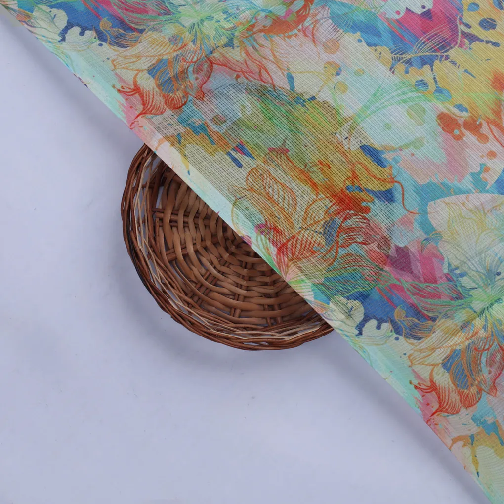 Abstract Floral Digital Print Kota Doria Fabric - Image 2