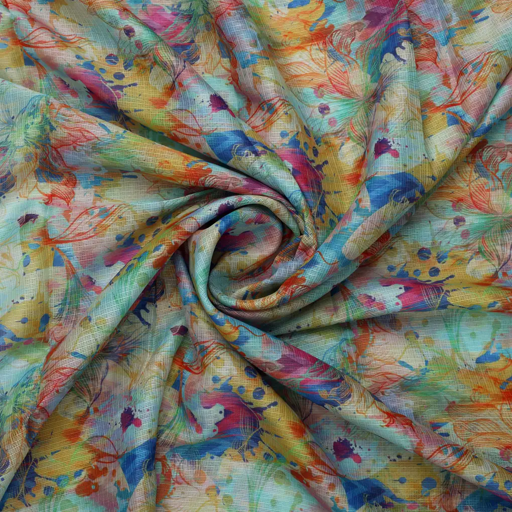 Abstract Floral Digital Print Kota Doria Fabric - Image 3