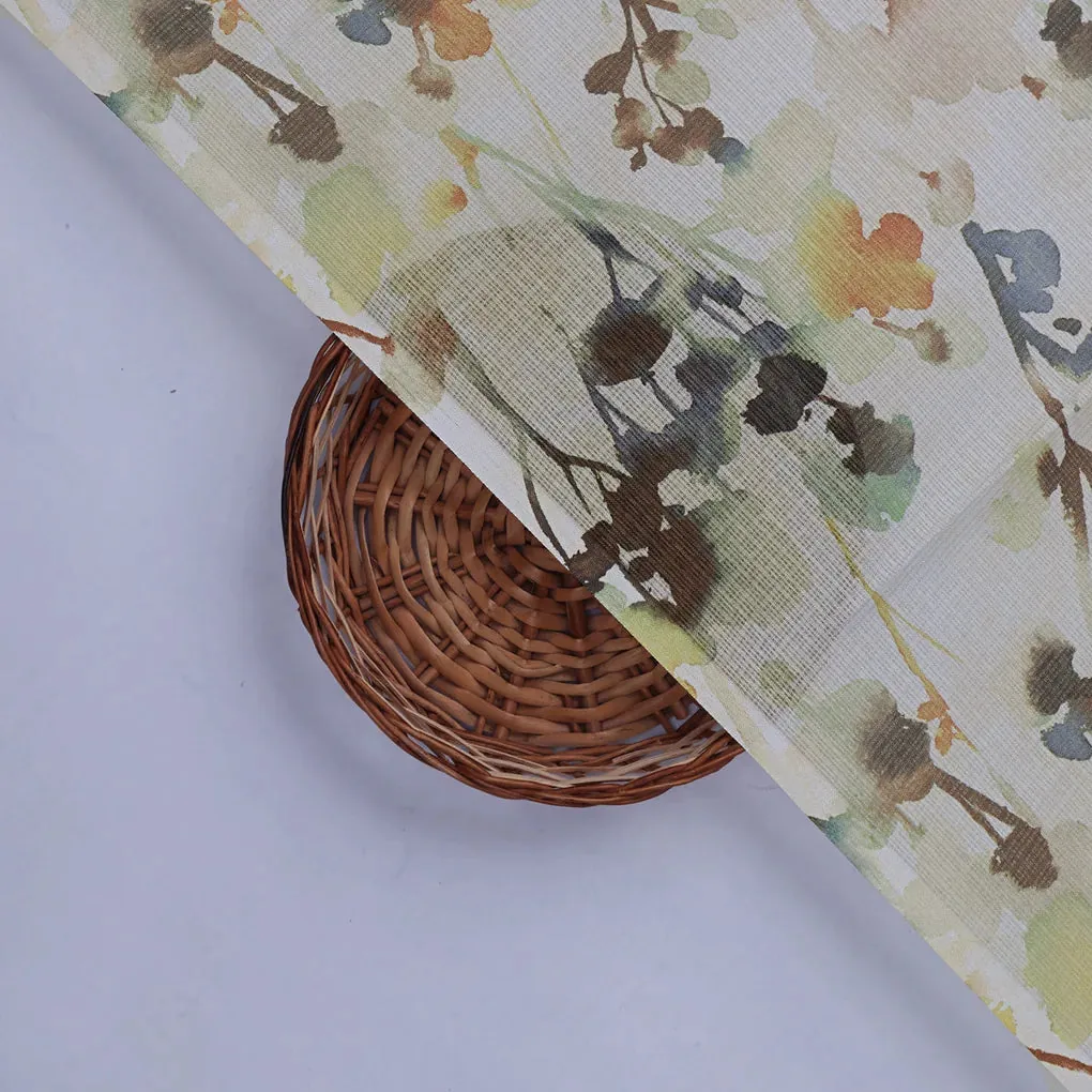 Abstract Floral Print Kota Doria Fabric - Image 2