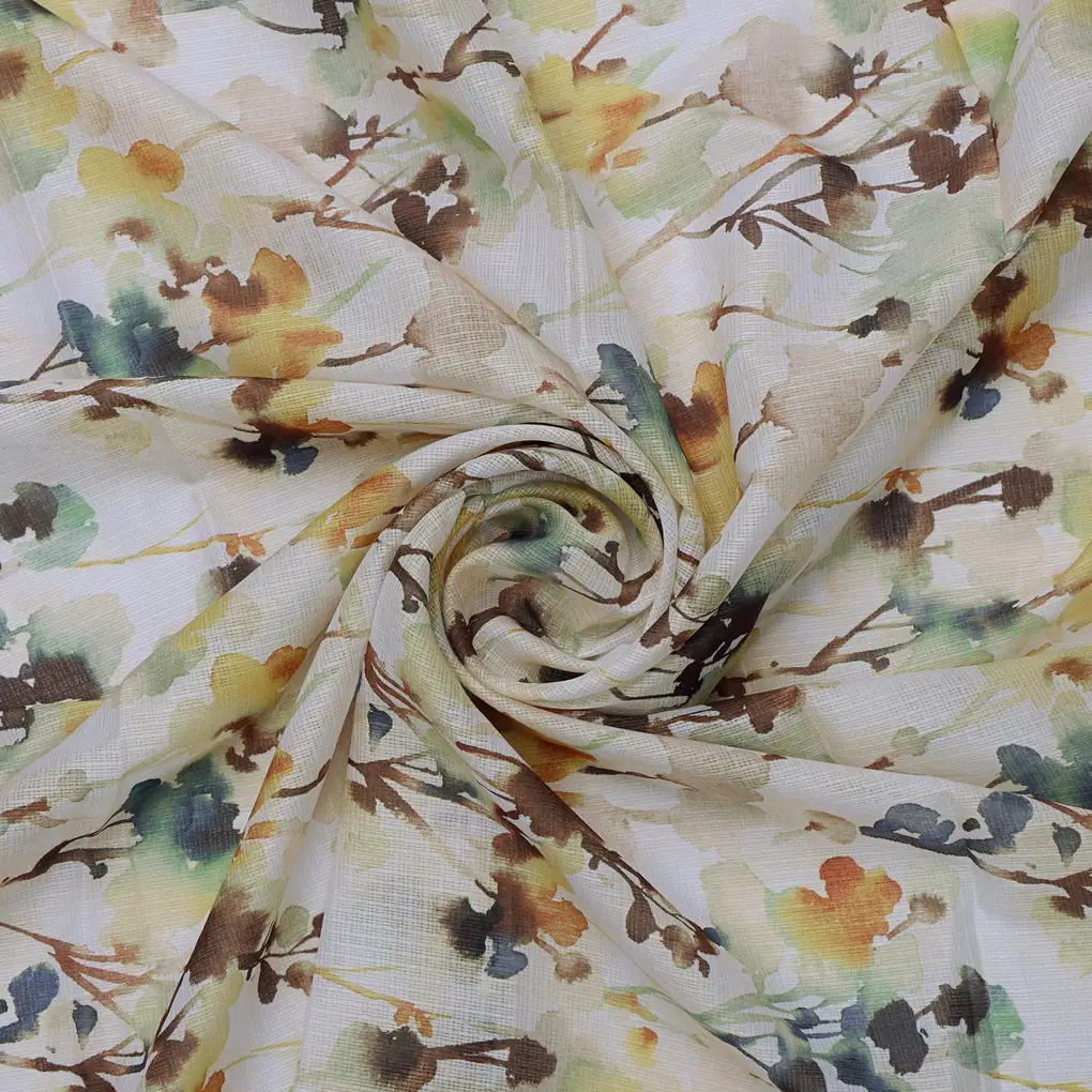 Abstract Floral Print Kota Doria Fabric - Image 3