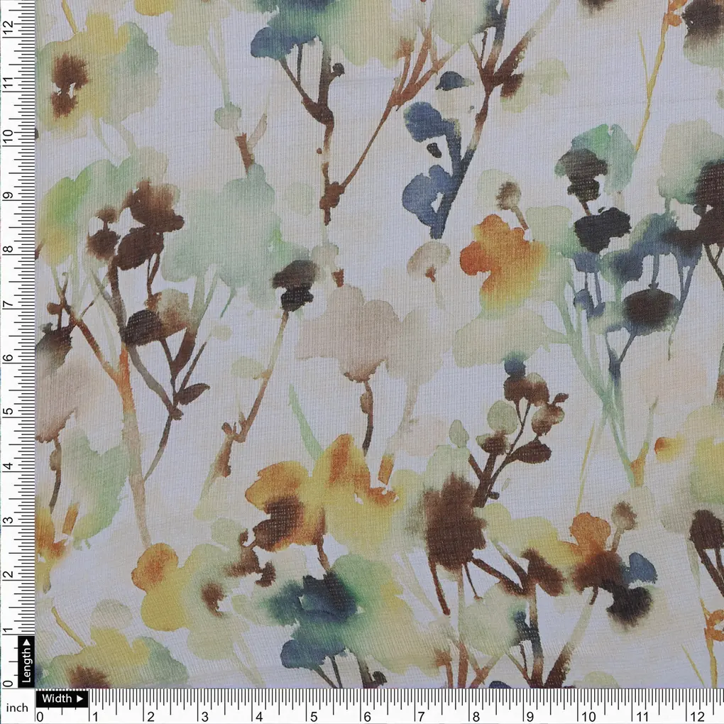Abstract Floral Print Kota Doria Fabric - Image 4
