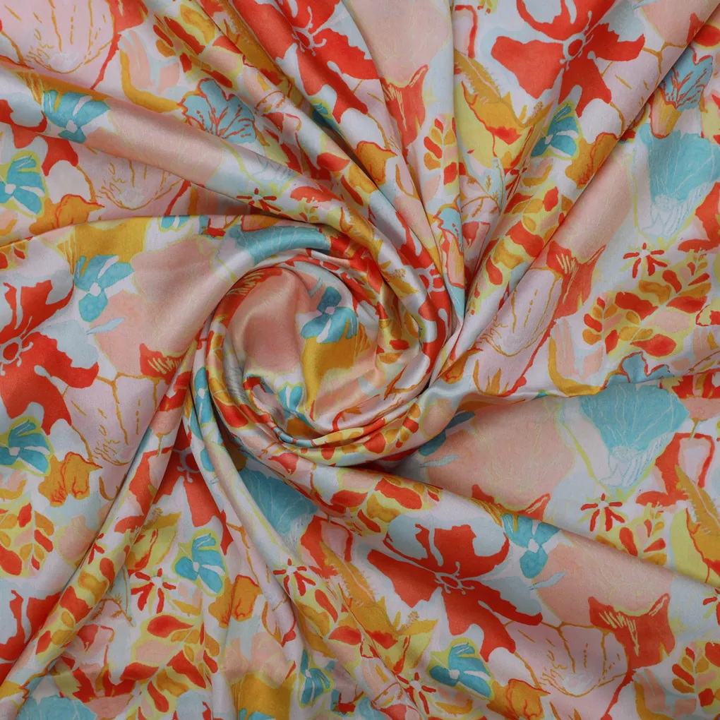 Abstract Floral Print Satin Fabric - Image 2