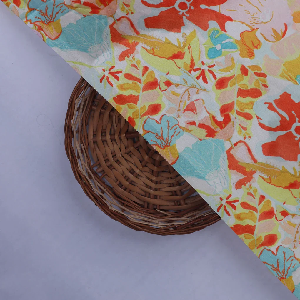 Abstract Floral Print Satin Fabric - Image 3