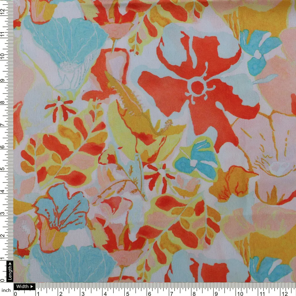 Abstract Floral Print Satin Fabric - Image 4