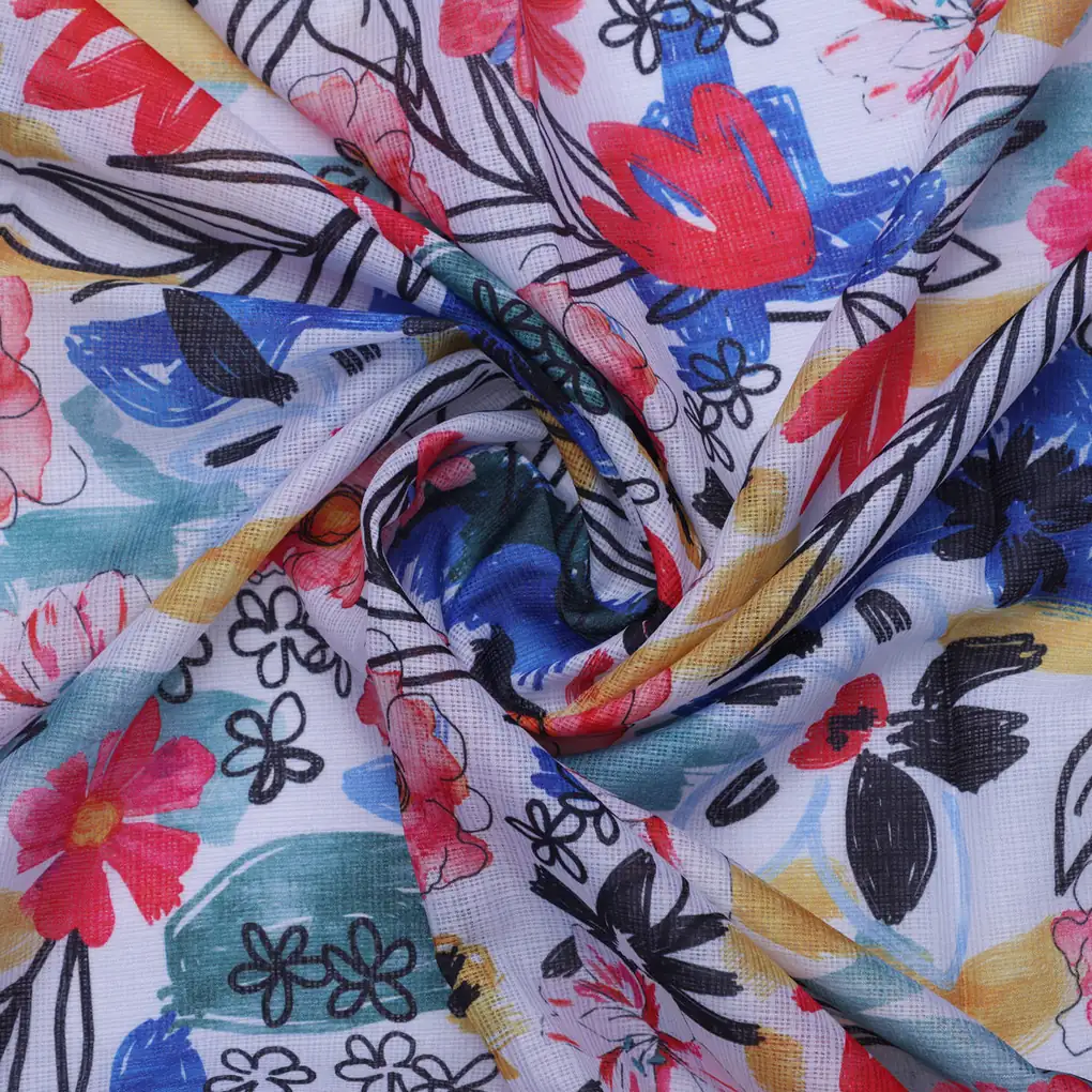 Abstract Floral Printed Kota Doria Fabric - Image 3