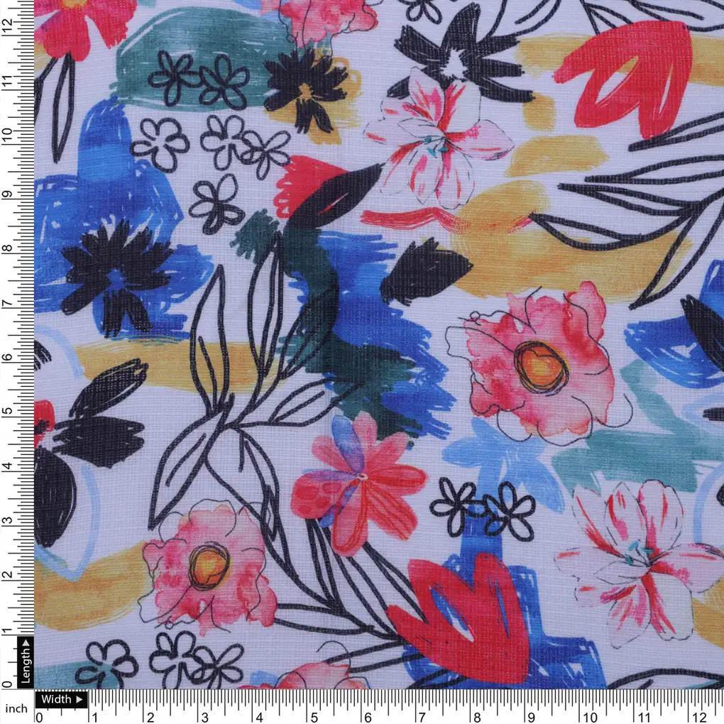 Abstract Floral Printed Kota Doria Fabric - Image 4