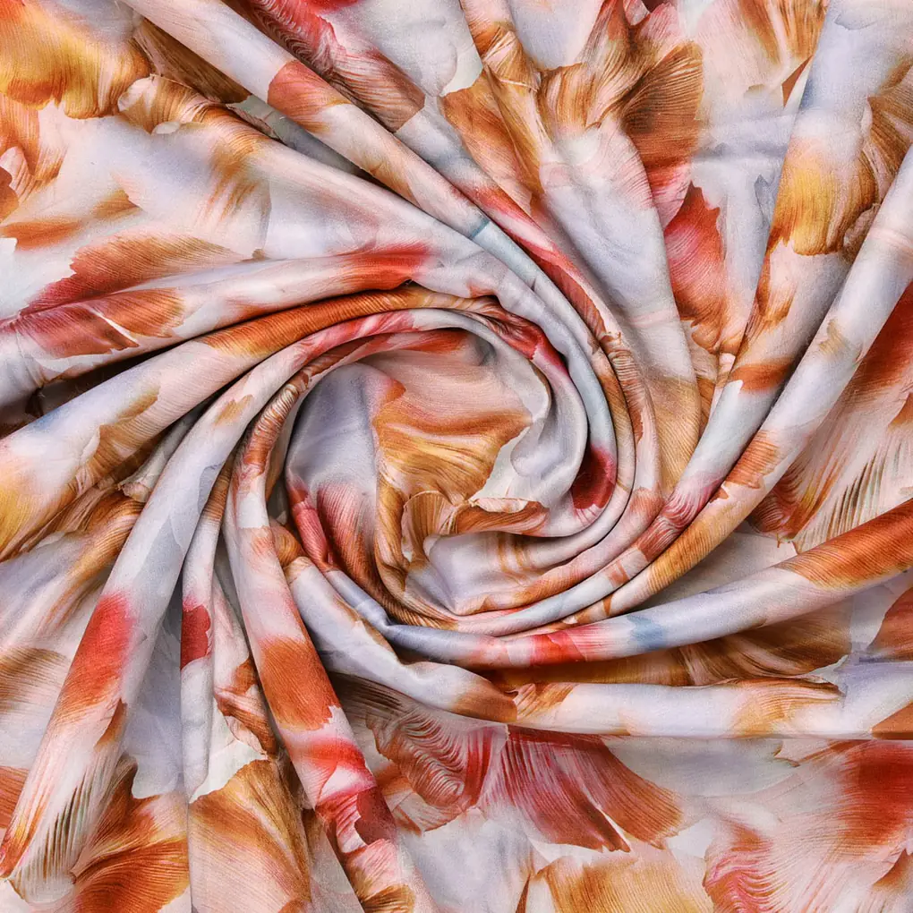 Abstract Floral Printed Satin Fabric - Image 3