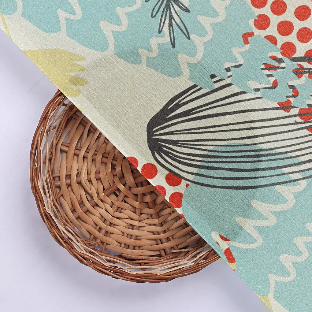 Abstract Leaf & Polka Dot Print Cream Chinon Fabric - Image 2