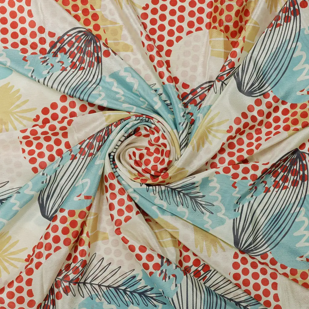 Abstract Leaf & Polka Dot Print Cream Chinon Fabric - Image 3