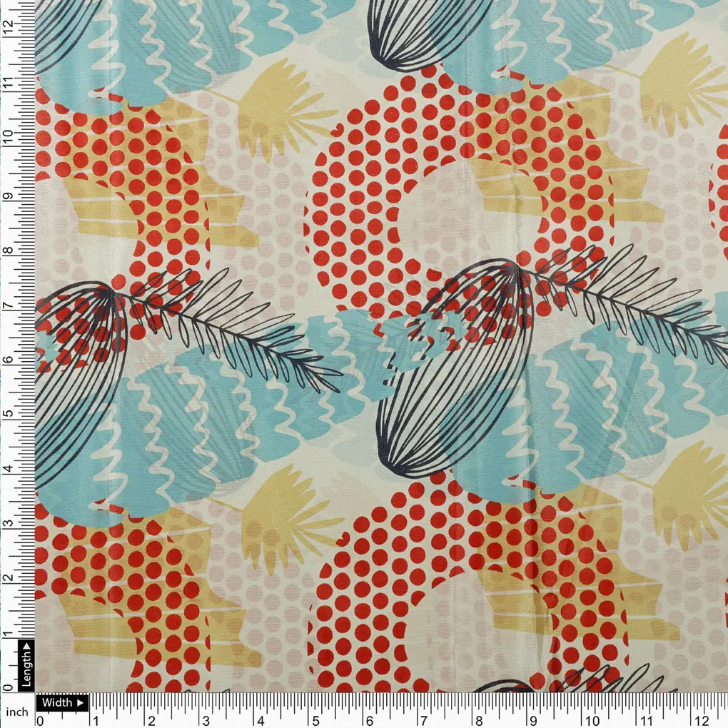 Abstract Leaf & Polka Dot Print Cream Chinon Fabric - Image 4