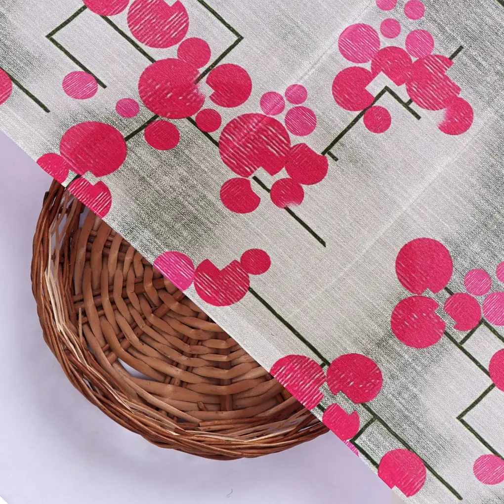 Abstract Magenta Floral & Geometric Lines Chinon Fabric - Image 2