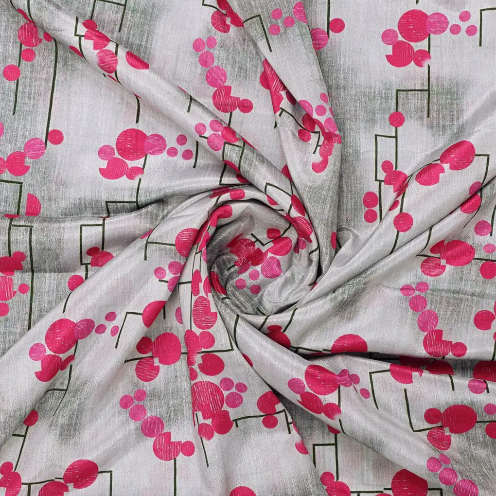 Abstract Magenta Floral & Geometric Lines Chinon Fabric - Image 3