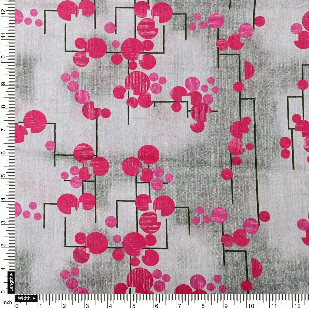 Abstract Magenta Floral & Geometric Lines Chinon Fabric - Image 4