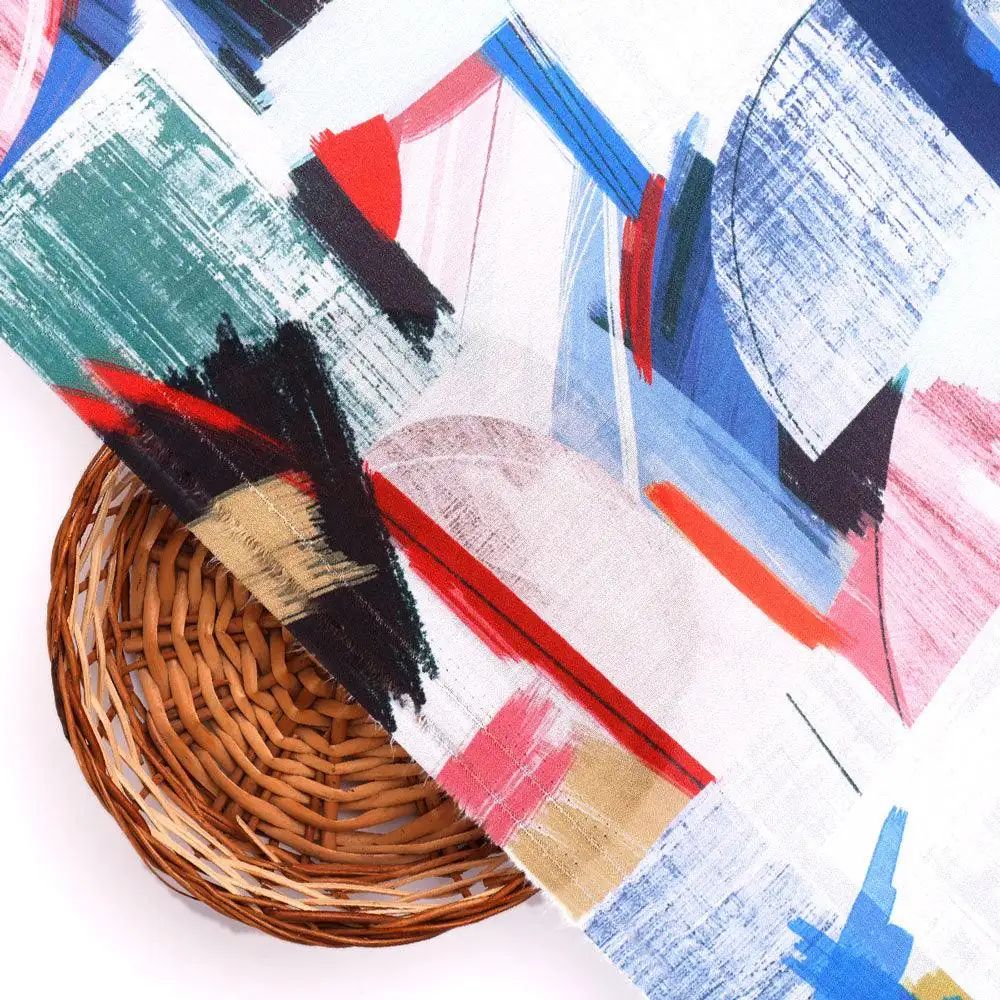 Abstract Multicolour Art Shape Digital Printed Fabric - Poly Muslin - Image 2