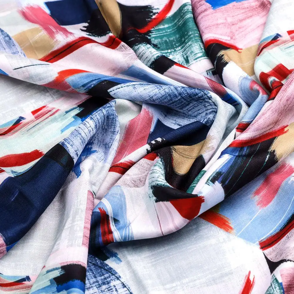 Abstract Multicolour Art Shape Digital Printed Fabric - Poly Muslin - Image 3