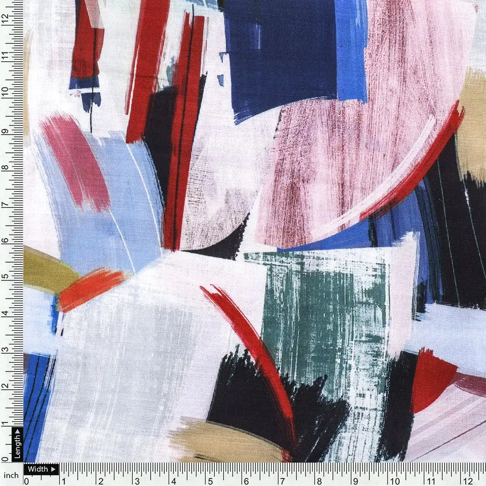 Abstract Multicolour Art Shape Digital Printed Fabric - Poly Muslin - Image 4