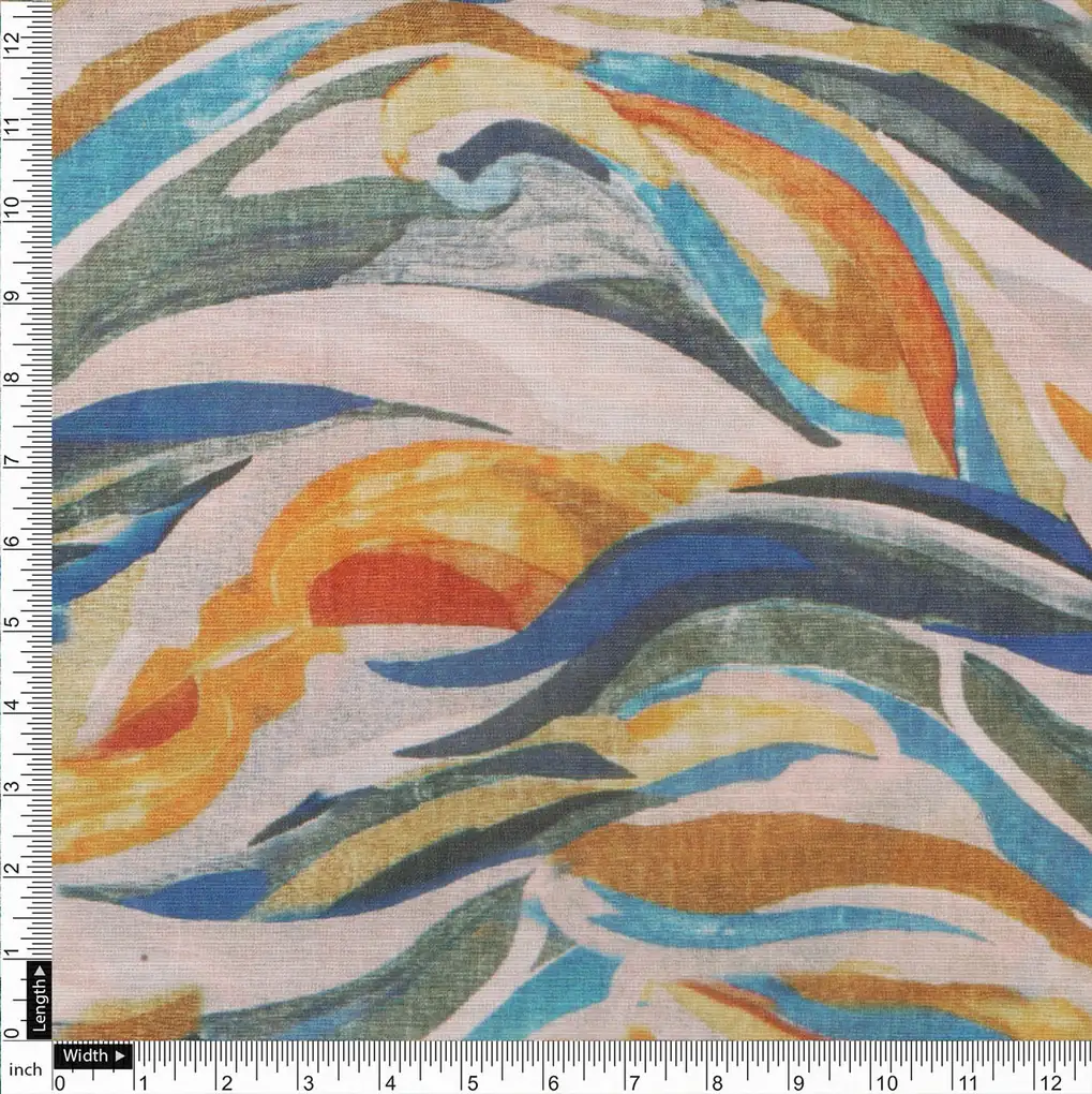 Abstract Print Linen Satin Fabric - Image 3