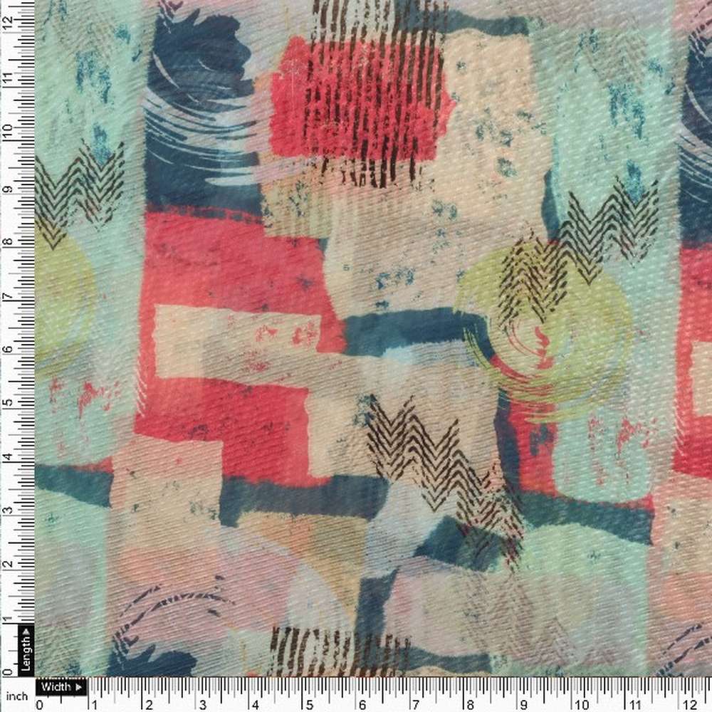 Abstract Print Organza Fabric - Multicolour - Image 4
