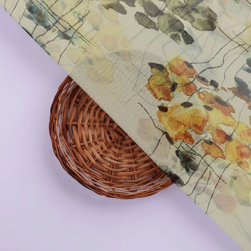Abstract Watercolour Floral Sketch Organza Fabric - Image 2