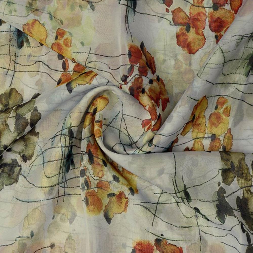 Abstract Watercolour Floral Sketch Organza Fabric - Image 3