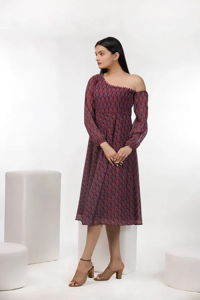 Ajrak Rust Print Dress - Image 2