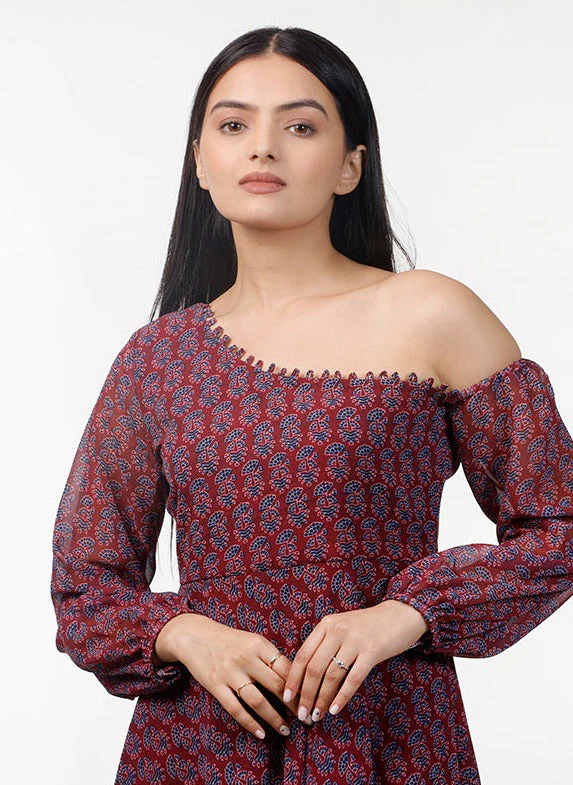 Ajrak Rust Print Dress - Image 3