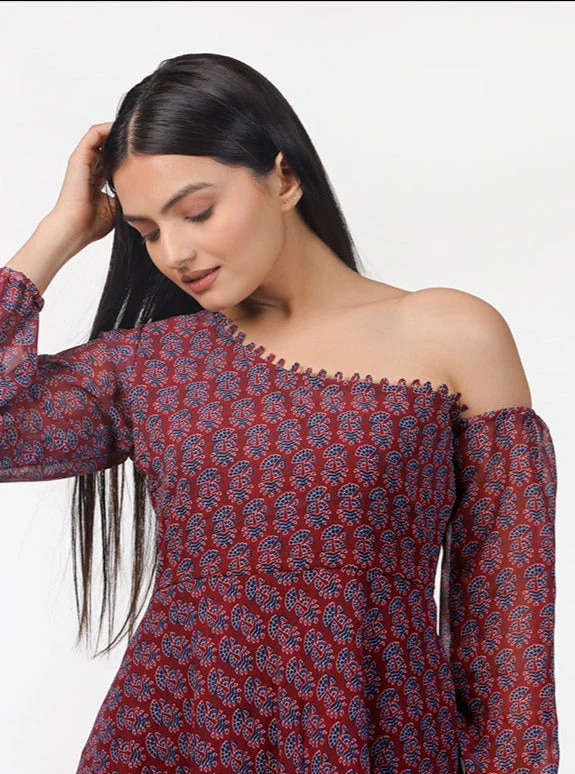 Ajrak Rust Print Dress - Image 4