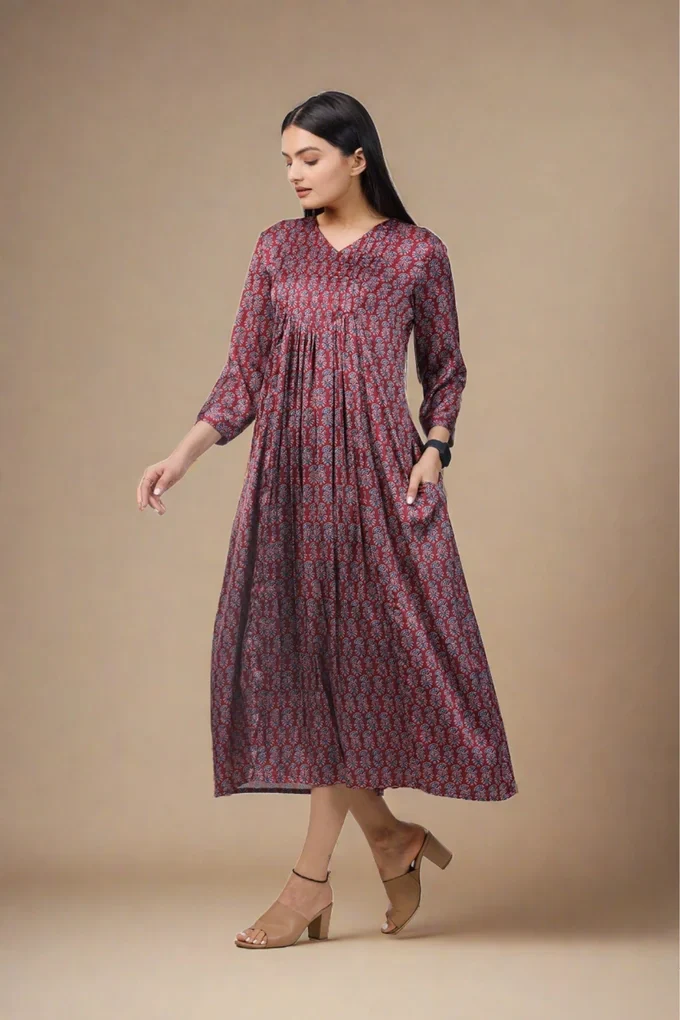 Ajrak Rust Print Maxi Dress - Image 3