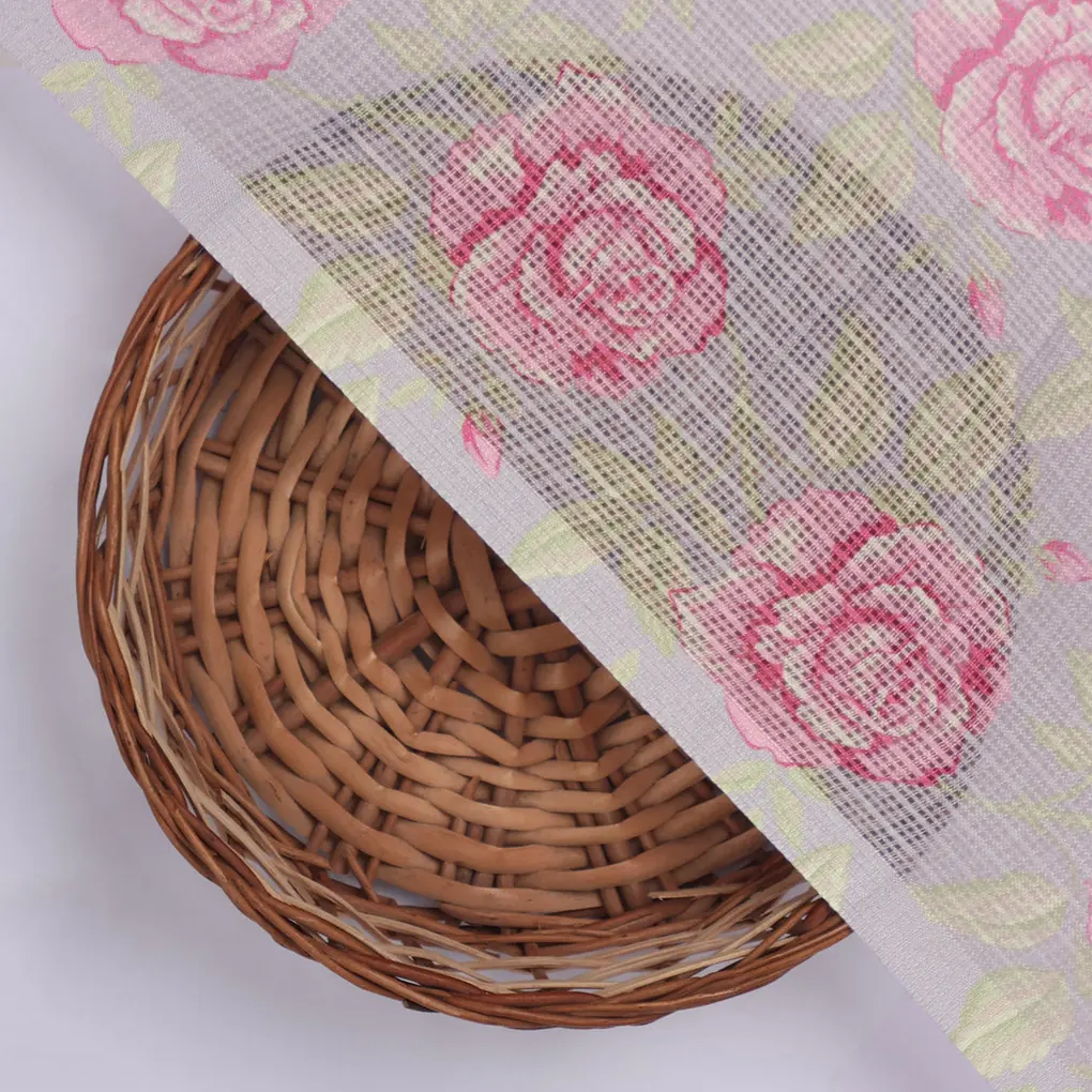 Alluring Purple and Pink Floral Kota Doria Digital Printed Fabric Material - Image 2
