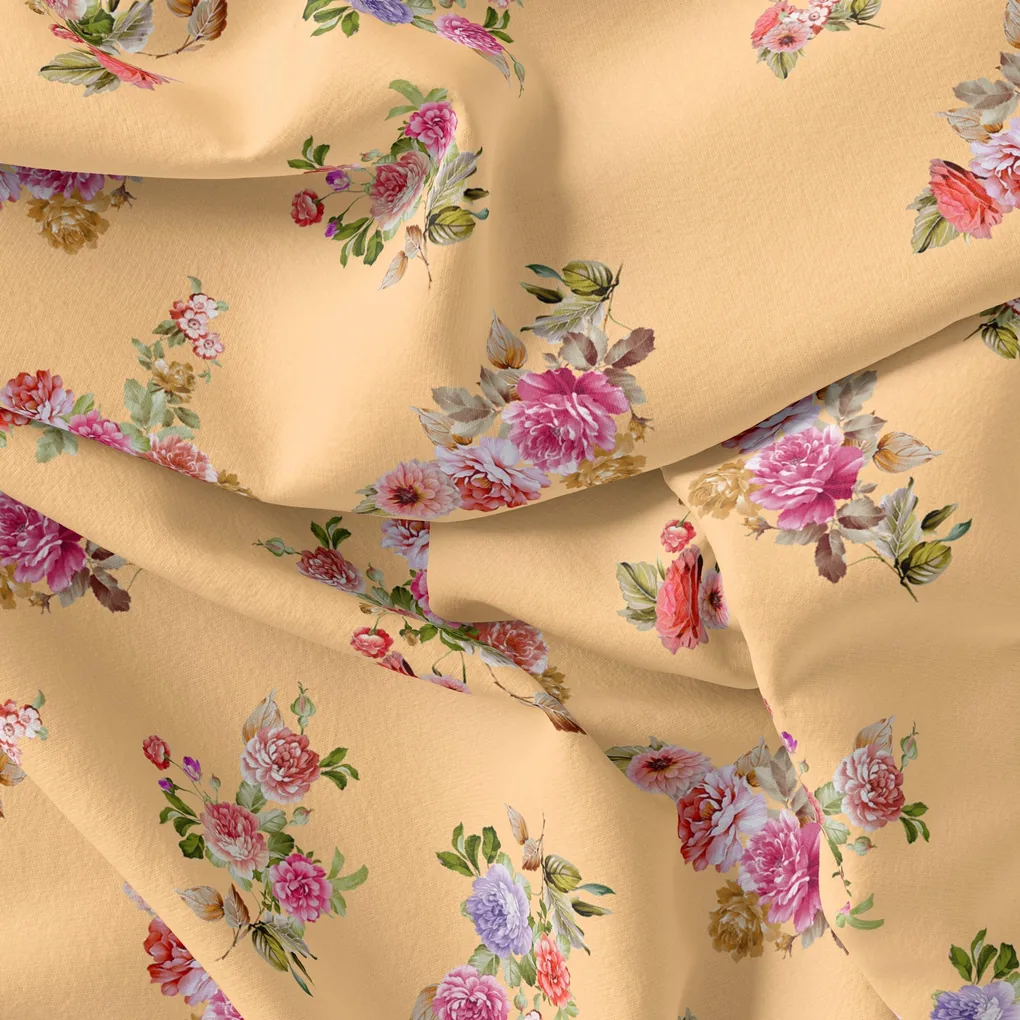 Apricot Light Watercolour Flower Digital Printed Fabric - Japan Satin - Image 3