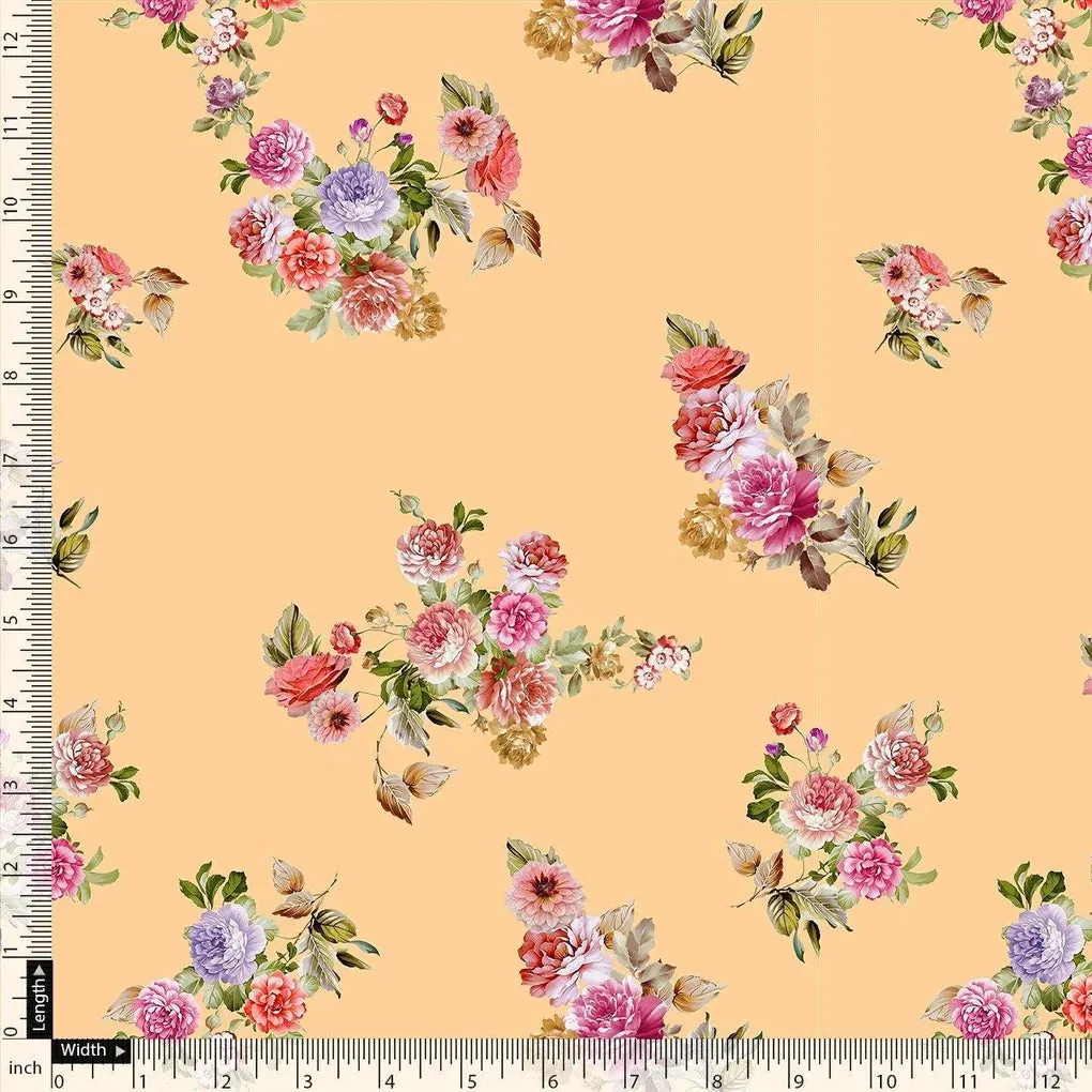 Apricot Light Watercolour Flower Digital Printed Fabric - Japan Satin - Image 4