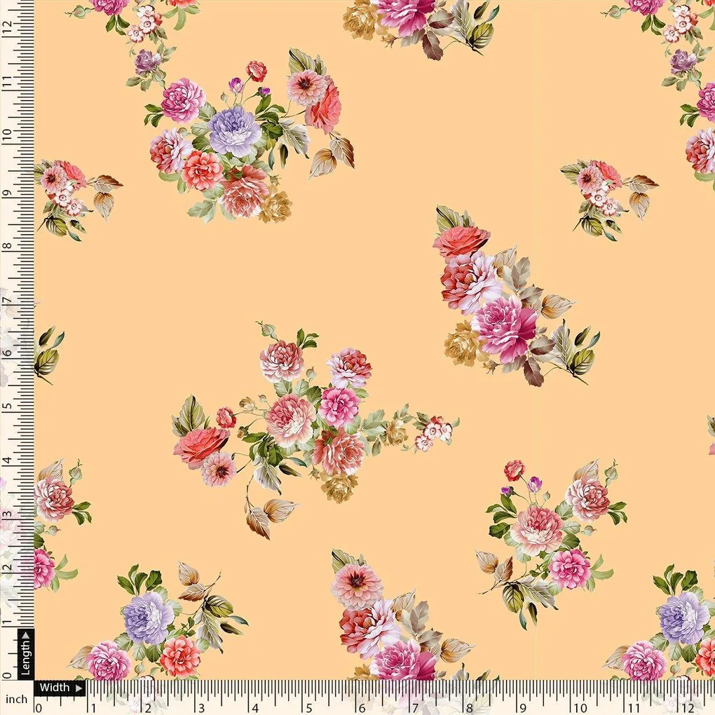 Apricot Light Watercolour Flower Digital Printed Fabric - Kora Silk - Image 4