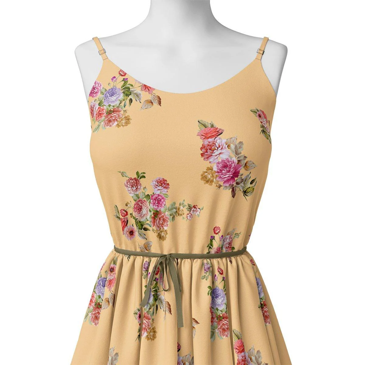 Apricot Light Watercolour Flower Digital Printed Fabric - Poly Muslin - Image 2