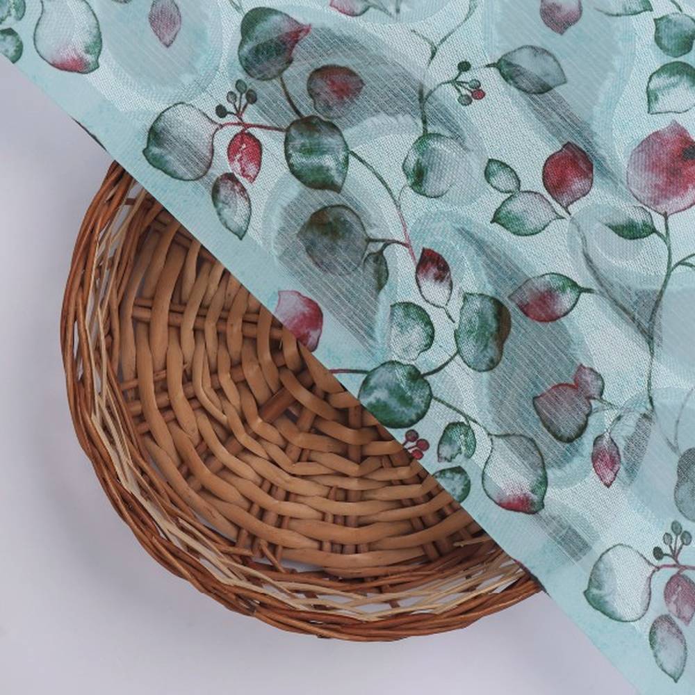 Aqua Blue Brasso Fabric with Watercolour Leaf Print - Image 3