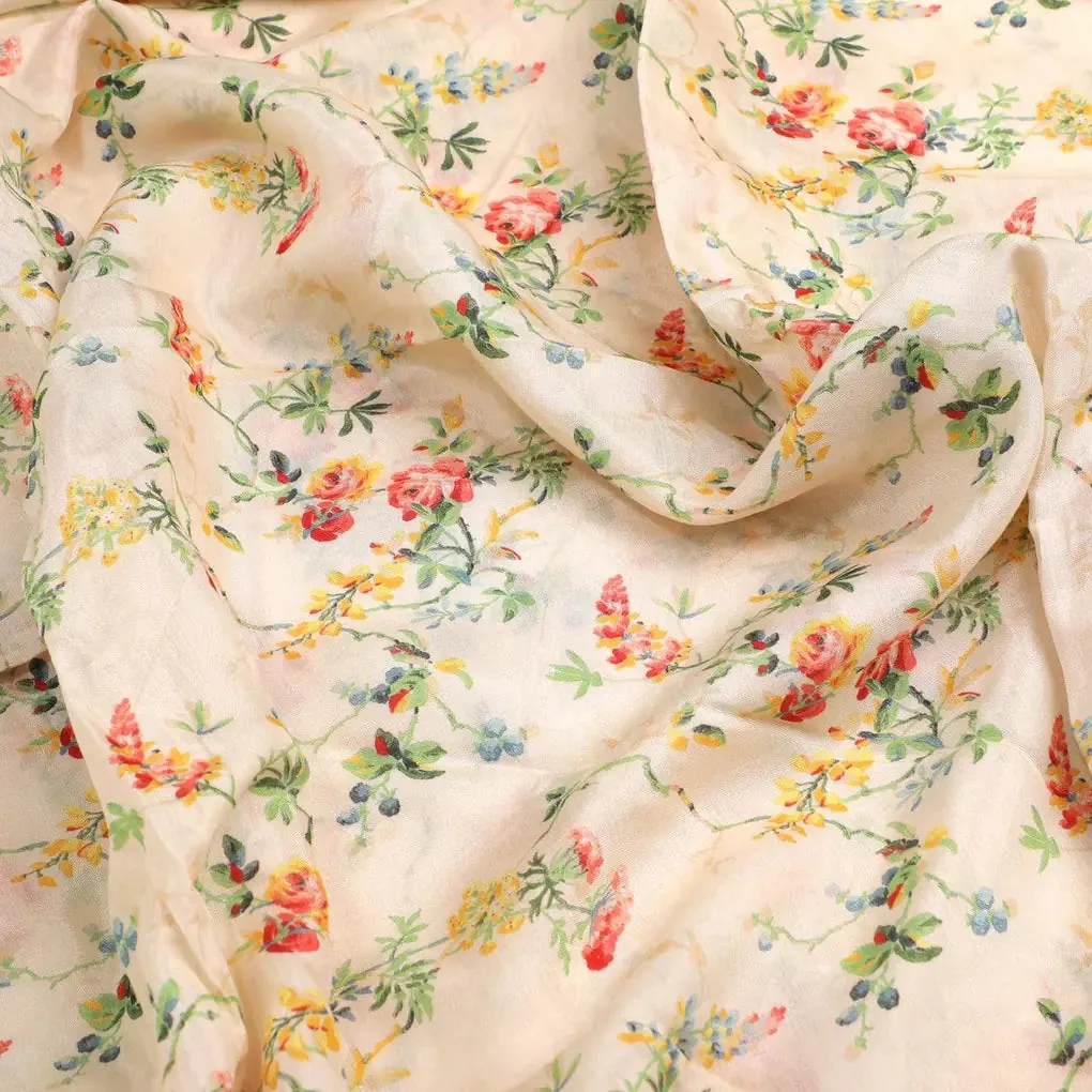 Green Floral Pure Muslin Printed Fabric Material - Image 3