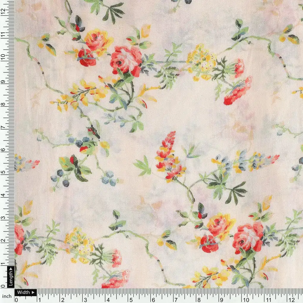 Green Floral Pure Muslin Printed Fabric Material - Image 4