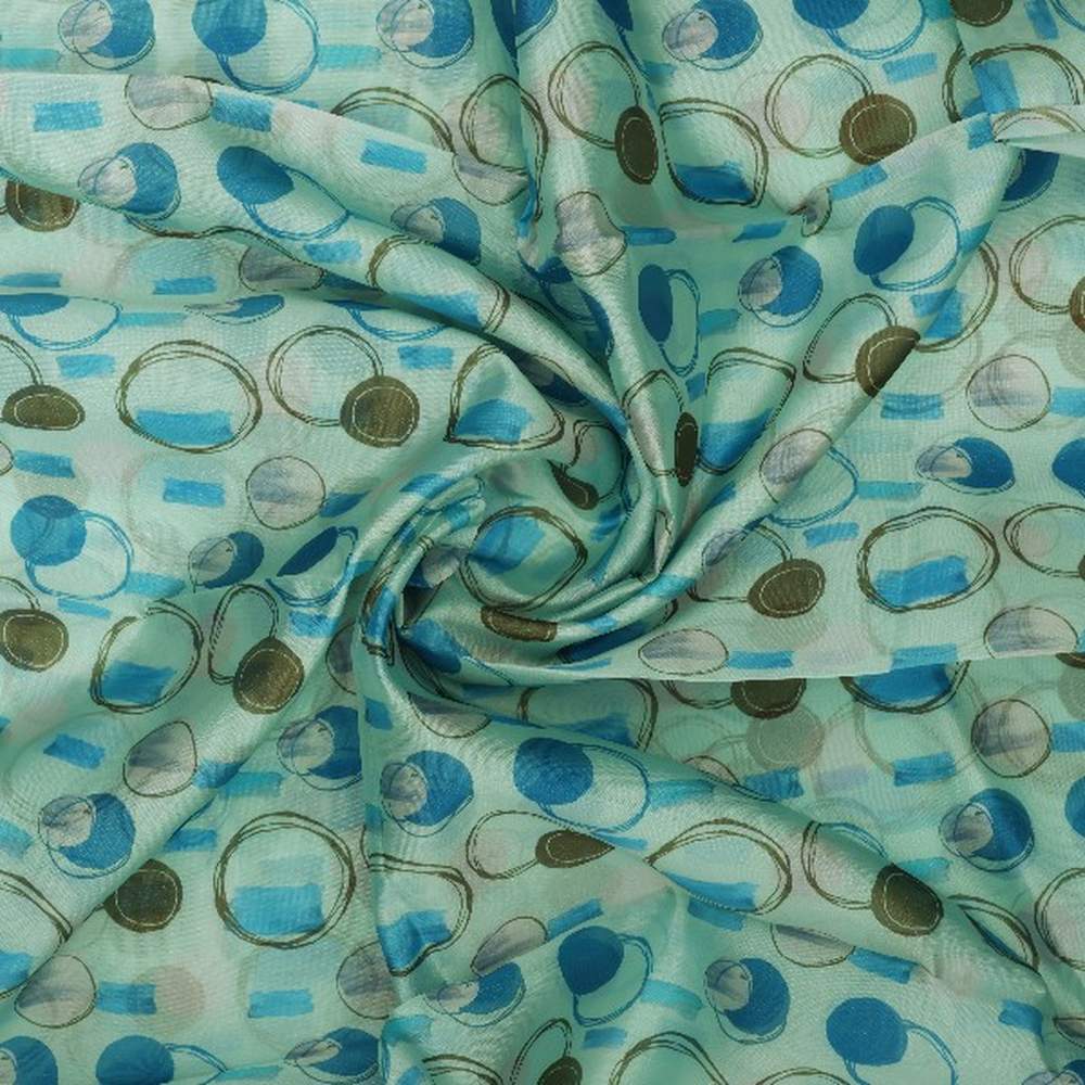 Aqua Green Abstract Print Organza Fabric - Image 2