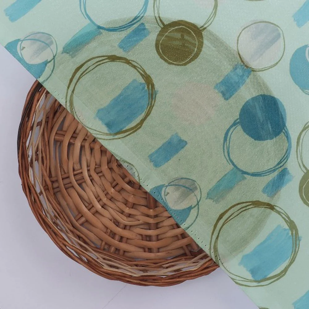Aqua Green Abstract Print Organza Fabric - Image 3