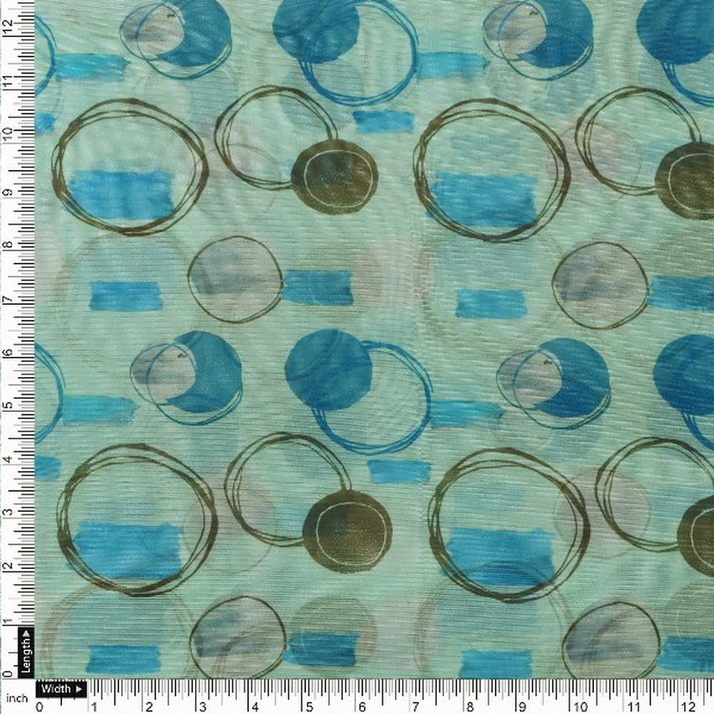 Aqua Green Abstract Print Organza Fabric - Image 4