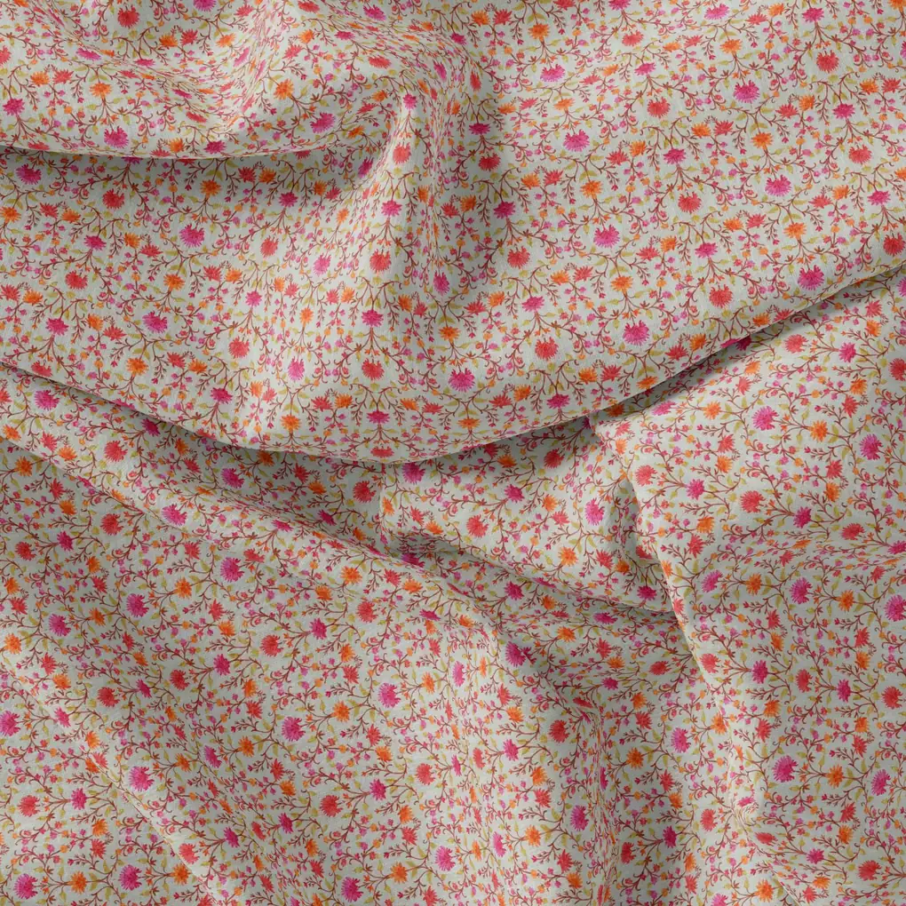 Art Nouveau Pink And Orange Flower Digital Printed Fabric - Image 4