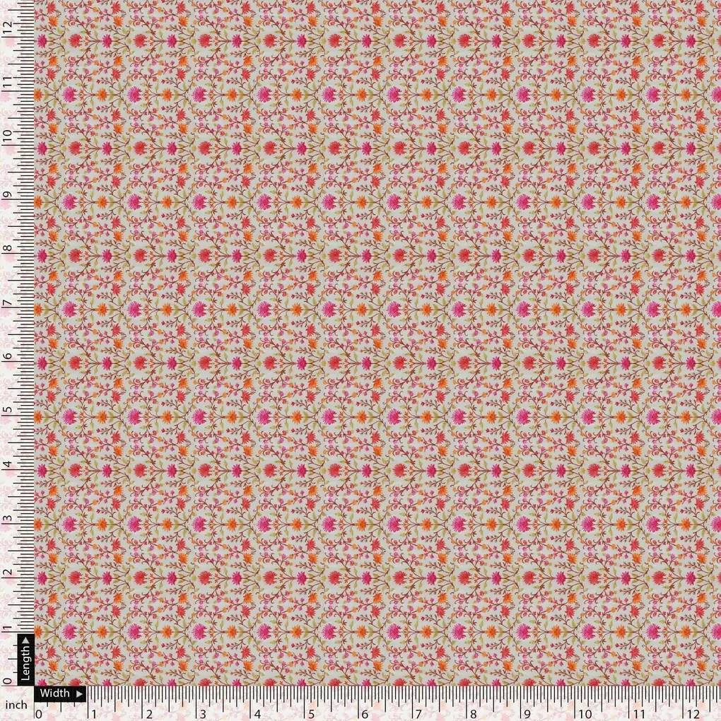 Art Nouveau Pink And Orange Flower Digital Printed Fabric - Image 5