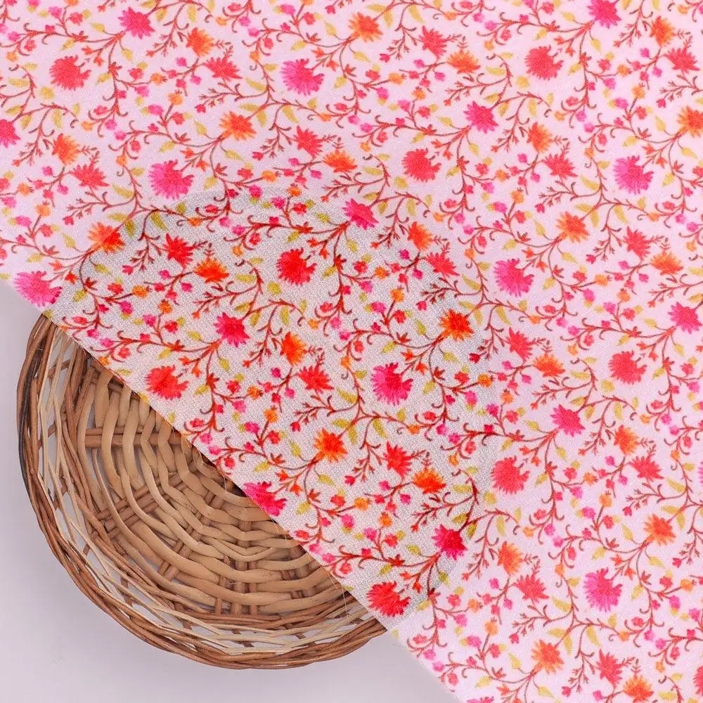 Art Nouveau Pink And Orange Flower Digital Printed Fabric - Weightless - Image 3