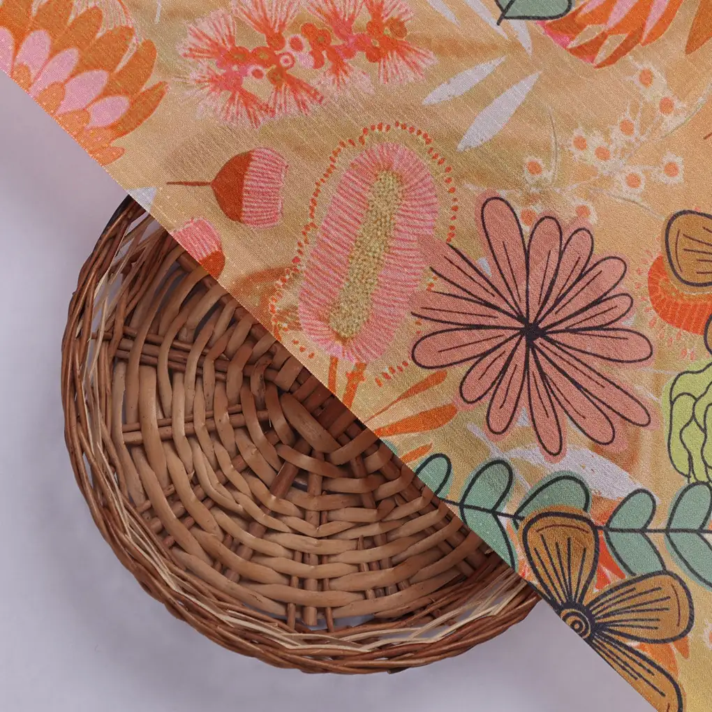 Artistic Bohemian Floral Sketch Print Chinon Fabric - Image 2