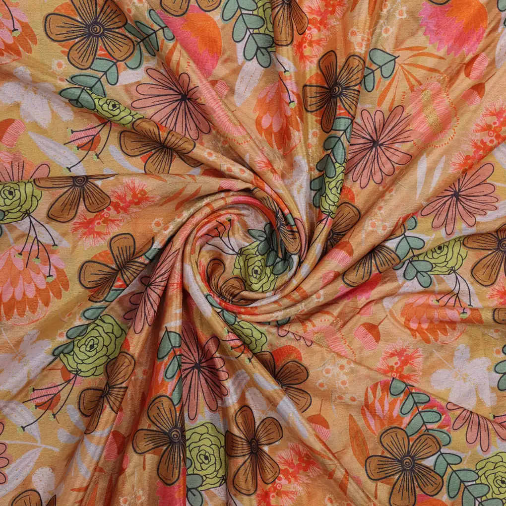 Artistic Bohemian Floral Sketch Print Chinon Fabric - Image 3