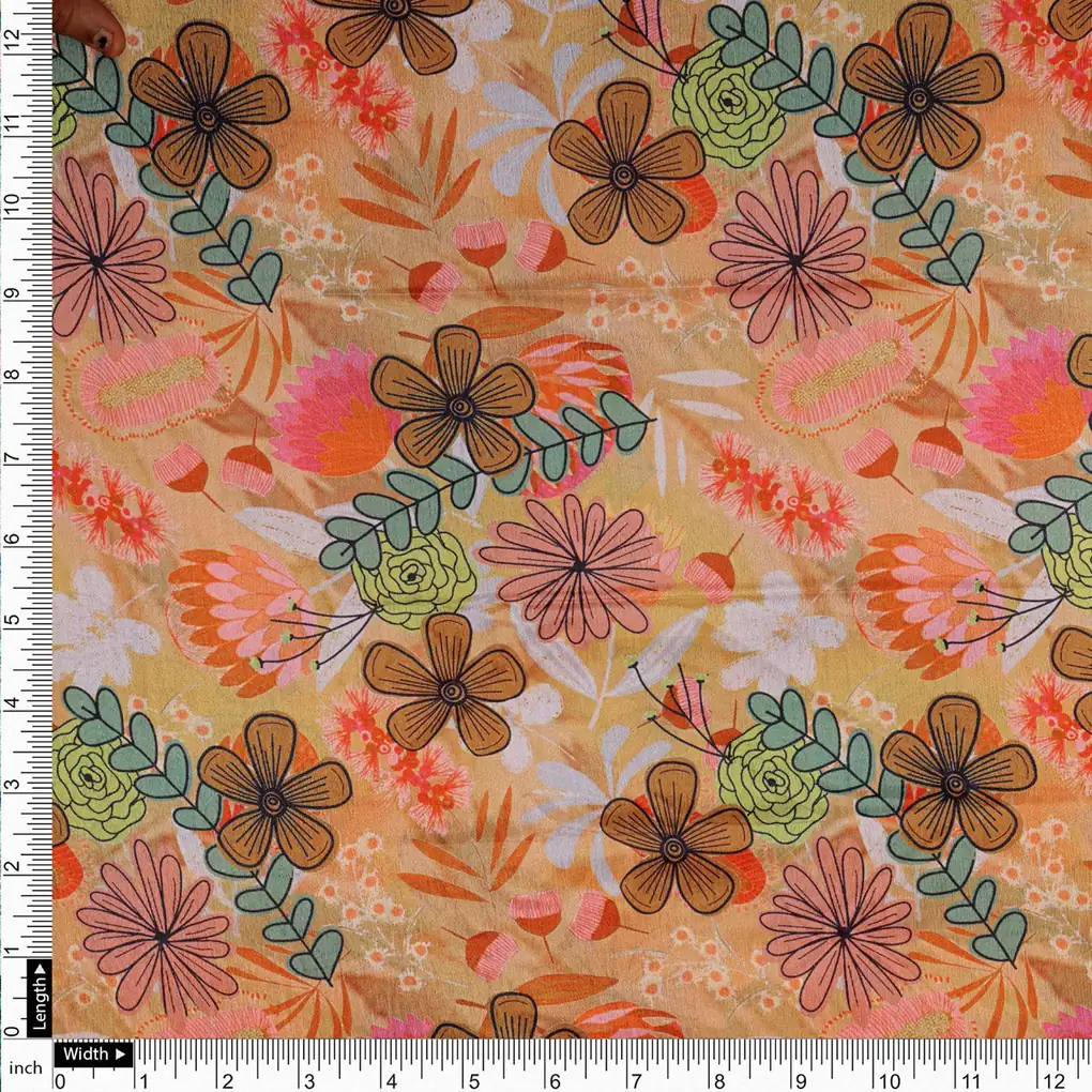 Artistic Bohemian Floral Sketch Print Chinon Fabric - Image 4