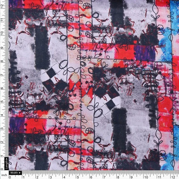 Artistic Brushstroke & Checkered Japan Satin Fabric - Image 4