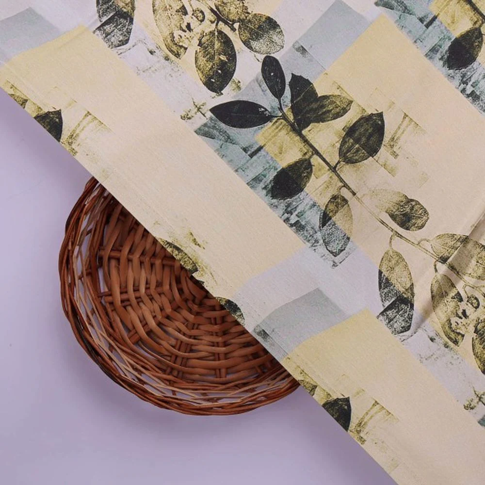 Artistic Leaf Print on Cream & Grey Japan Satin Fabric - Image 3