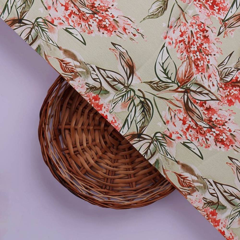 Artistic Red Lilac Floral Print on Soft Japan Satin Fabric - Image 2
